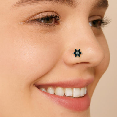 925 Sterling Silver Deep Blue Enamel Six-Point Floral Star Nose Pin