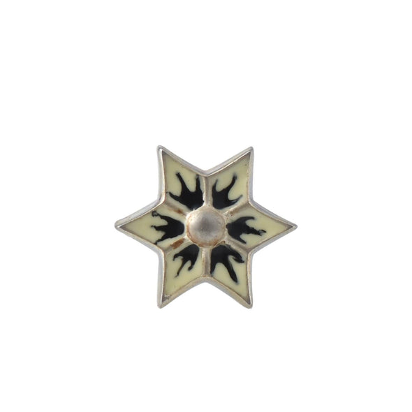 925 Sterling Silver Black & Ivory Enamel Six-Point Floral Star Nose Pin