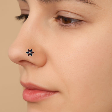 925 Sterling Silver Red & Blue Enamel Six-Point Star Nose Pin