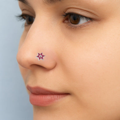 925 Sterling Silver Pink Enamel Star Nose Pin