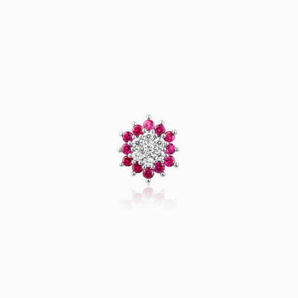 Floral Ruby & White CZ Nose Pin 925 Sterling Silver