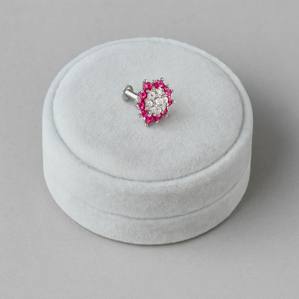 Floral Ruby & White CZ Nose Pin 925 Sterling Silver