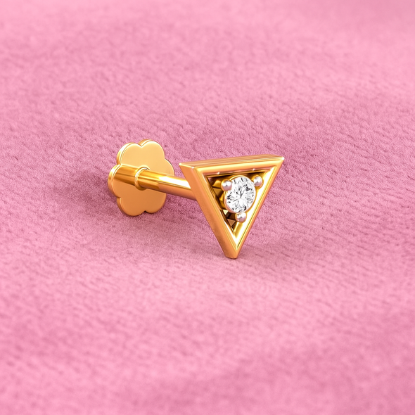 Triangle White CZ Nose Pin 925 Sterling Silver Yellow Gold Plated