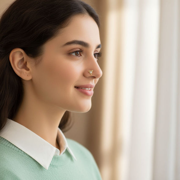 Triangle White CZ Nose Pin 925 Sterling Silver Yellow Gold Plated