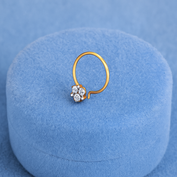 Triple White CZ Nose Ring 925 Sterling Silver Yellow Gold Plated
