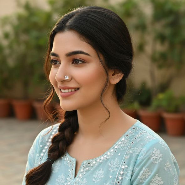 Triple White CZ Nose Ring 925 Sterling Silver Yellow Gold Plated