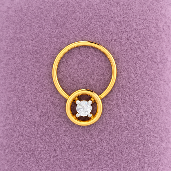 Round Bezel White CZ Nose Pin 925 Sterling Silver Yellow Gold Plated