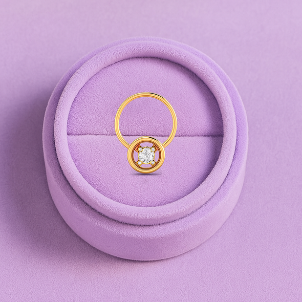 Round Bezel White CZ Nose Pin 925 Sterling Silver Yellow Gold Plated