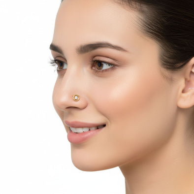 Round Bezel White CZ Nose Pin 925 Sterling Silver Yellow Gold Plated