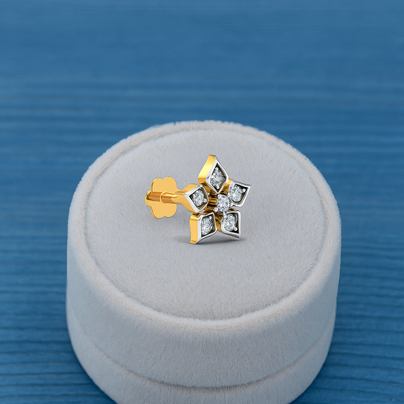 Floral White CZ Nose Pin 925 Sterling Silver Yellow Gold Plated