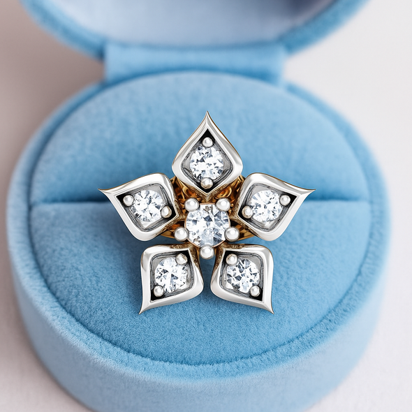 Floral White CZ Nose Pin 925 Sterling Silver Yellow Gold Plated