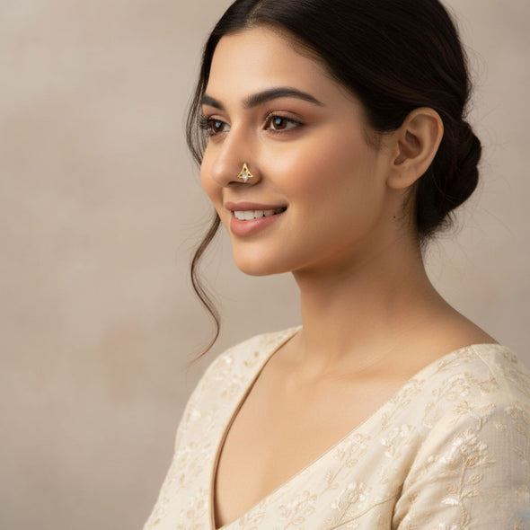 Marquise White CZ Nose Pin 925 Sterling Silver Yellow Gold Plated