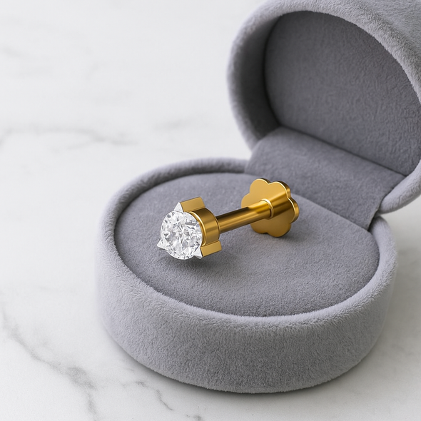 Round White CZ Nose Pin 925 Sterling Silver Yellow Gold Plated