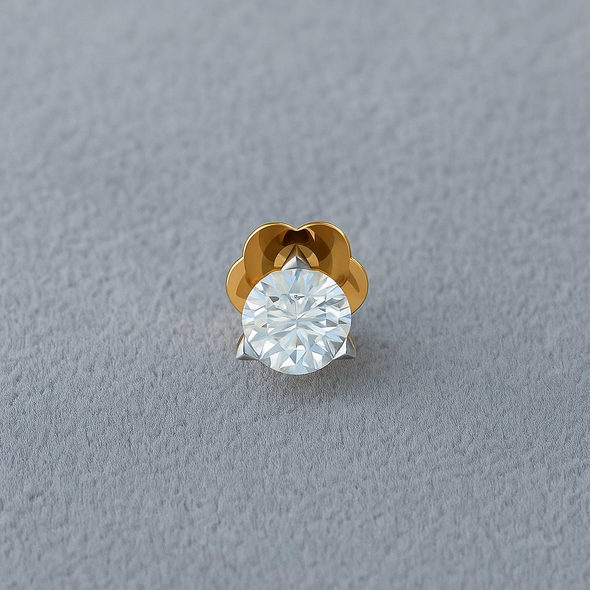 Round White CZ Nose Pin 925 Sterling Silver Yellow Gold Plated