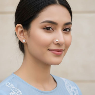 Round White CZ Nose Pin 925 Sterling Silver Yellow Gold Plated