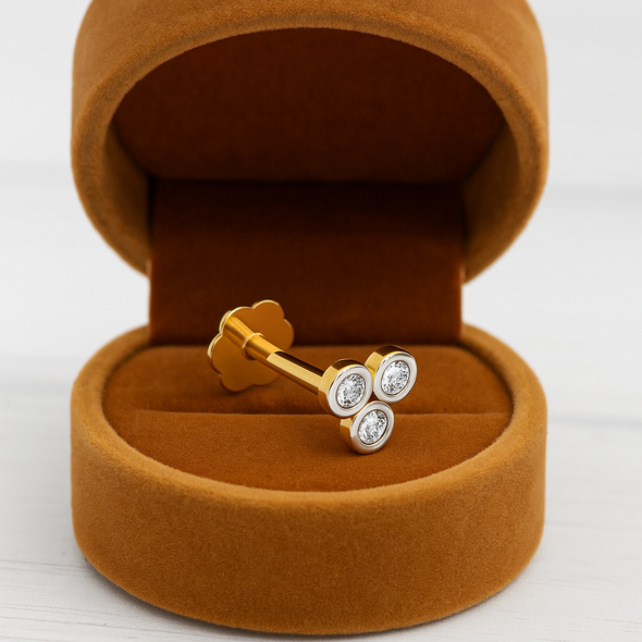 Triple CZ Nose Pin – 925 Sterling Silver Yellow Gold Plated