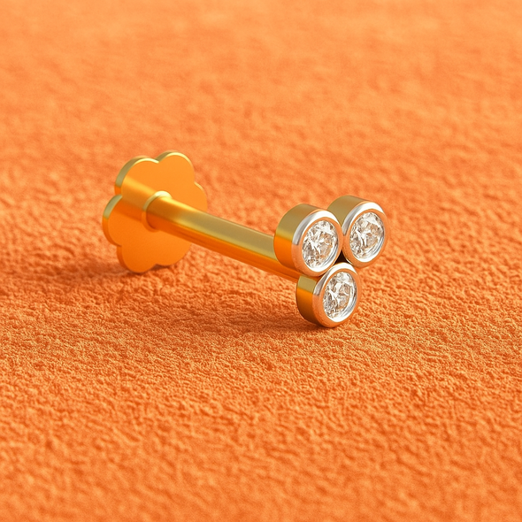 Triple CZ Nose Pin – 925 Sterling Silver Yellow Gold Plated