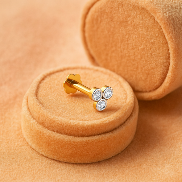 Triple CZ Nose Pin – 925 Sterling Silver Yellow Gold Plated