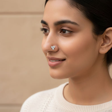 Triple CZ Nose Pin – 925 Sterling Silver Yellow Gold Plated