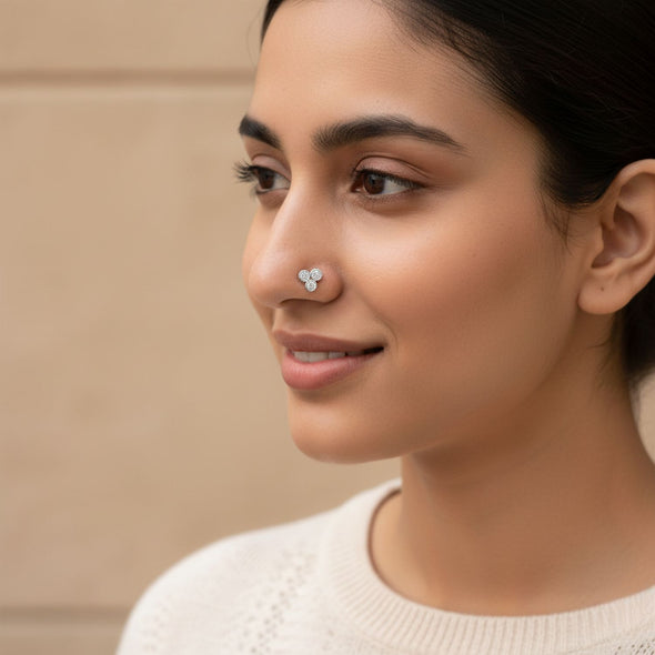 Triple CZ Nose Pin – 925 Sterling Silver Yellow Gold Plated