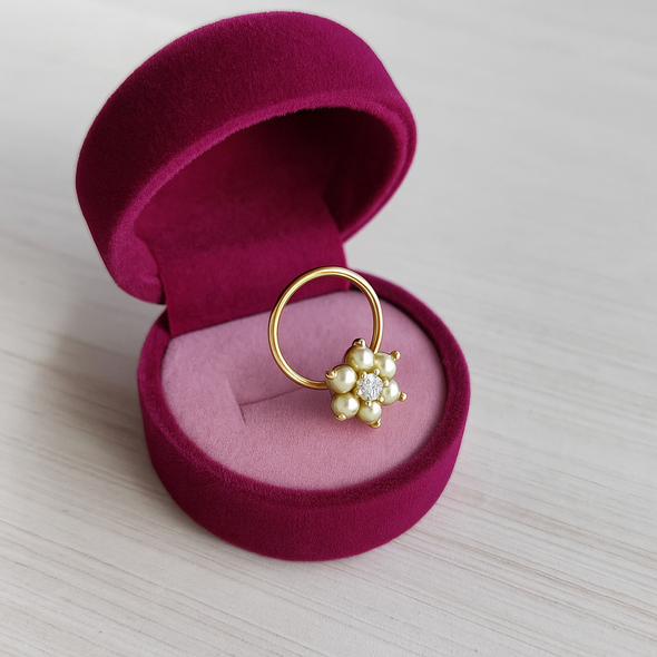 Floral CZ Nose Pin 925 Sterling Silver Yellow Gold Plated