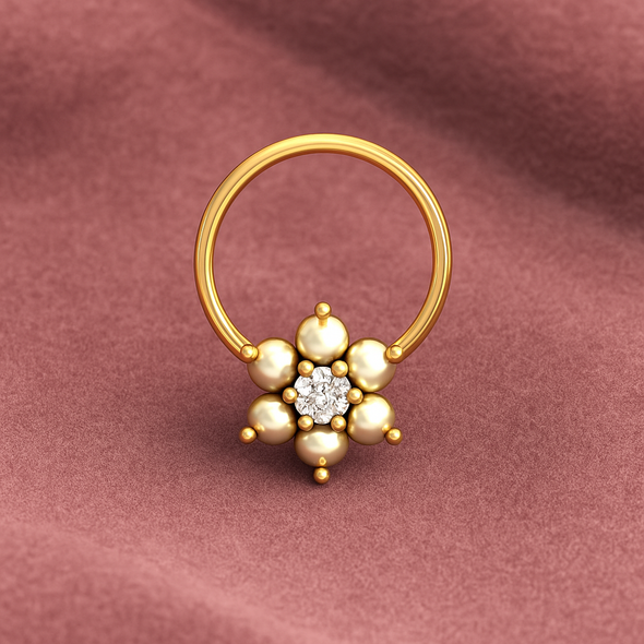 Floral CZ Nose Pin 925 Sterling Silver Yellow Gold Plated