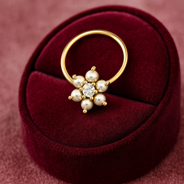 Floral CZ Nose Pin 925 Sterling Silver Yellow Gold Plated