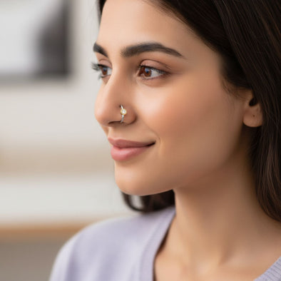 Bezel Set CZ Nose Pin 925 Sterling Silver Two-Tone (Gold & Silver)