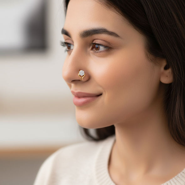 Floral Cluster Nose Pin 925 Sterling Silver Yellow Plated