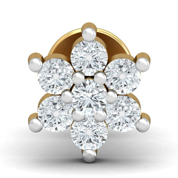 Floral Cz Cluster Nose Pin 925 Sterling Silver Yellow Plated