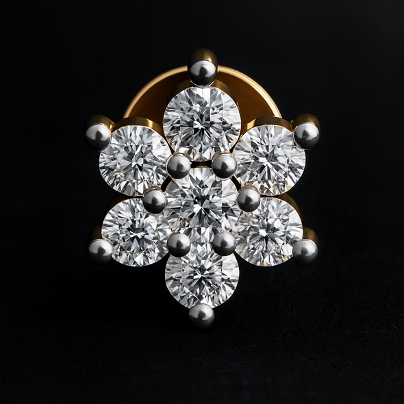 Floral Cz Cluster Nose Pin 925 Sterling Silver Yellow Plated
