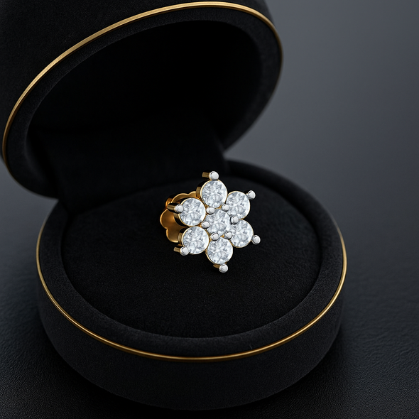 Floral Cz Cluster Nose Pin 925 Sterling Silver Yellow Plated