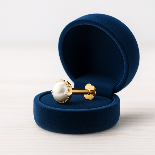 Classic Pearl Nose Pin 925 Sterling Silver Yellow Plated