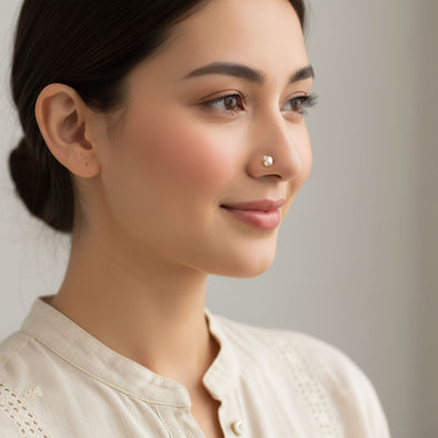 Classic Pearl Nose Pin 925 Sterling Silver Yellow Plated