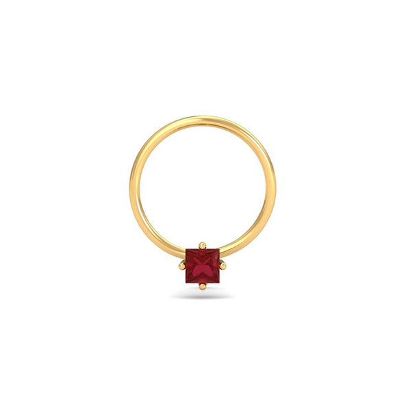 Red CZ Square Nose Pin 925 Sterling Silver Yellow Plated