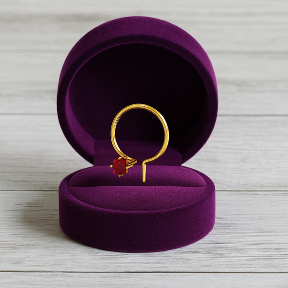 Red CZ Square Nose Pin 925 Sterling Silver Yellow Plated