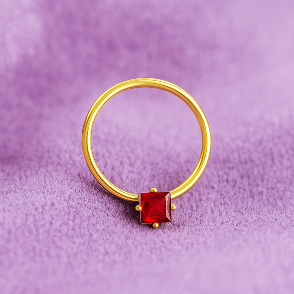 Red CZ Square Nose Pin 925 Sterling Silver Yellow Plated