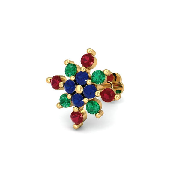 Multicolor Floral CZ Nose Pin 925 Sterling Silver Yellow Plated