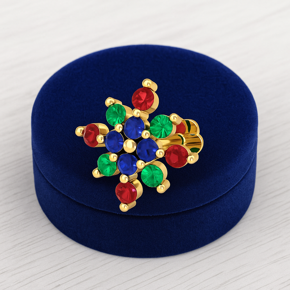 Multicolor Floral CZ Nose Pin 925 Sterling Silver Yellow Plated