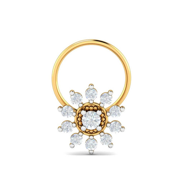 Floral Halo White CZ Nose Pin 925 Sterling Silver Yellow Plated