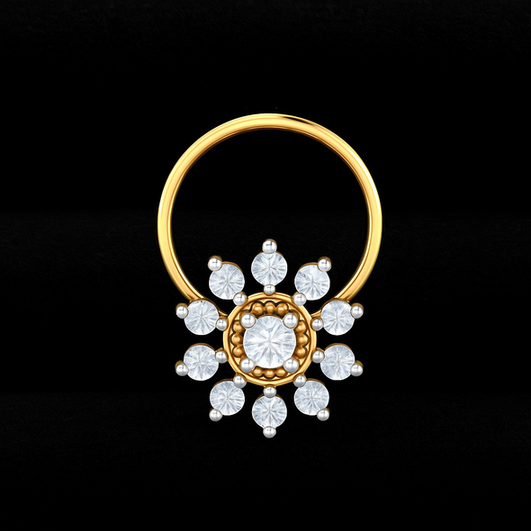 Floral Halo White CZ Nose Pin 925 Sterling Silver Yellow Plated