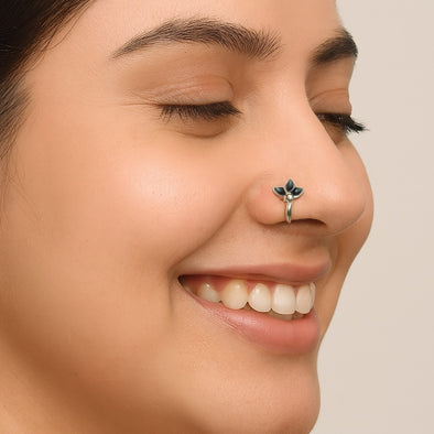 925 Sterling Silver Blue Enamel Lotus Nose Pin