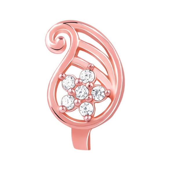 White CZ Floral Leaf Nose Pin 925 Sterling Silver Rose Plated