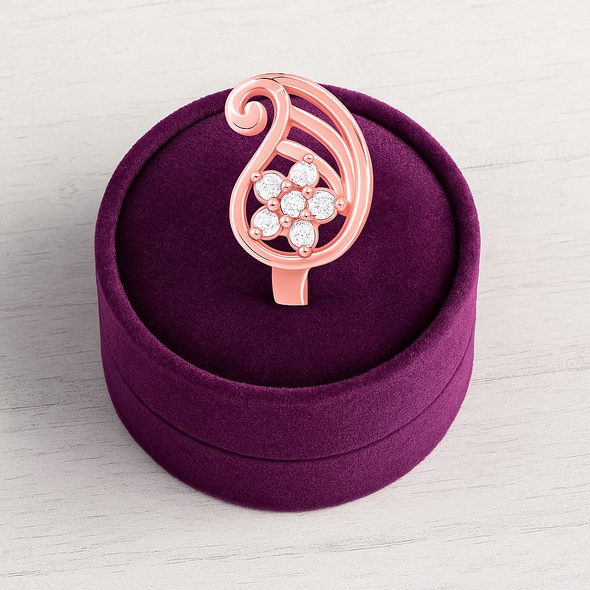 White CZ Floral Leaf Nose Pin 925 Sterling Silver Rose Plated