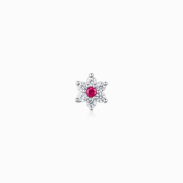 Floral Red & White CZ Nose Pin 925 Sterling Silver