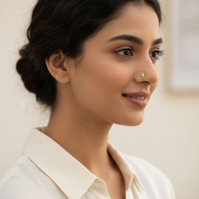 Beaded Halo White CZ Nose Pin 925 Sterling Silver Yellow Plated