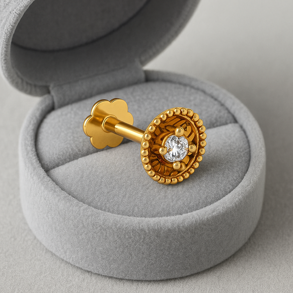 Beaded Halo White CZ Nose Pin 925 Sterling Silver Yellow Plated