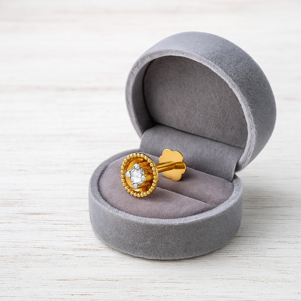 Beaded Halo White CZ Nose Pin 925 Sterling Silver Yellow Plated