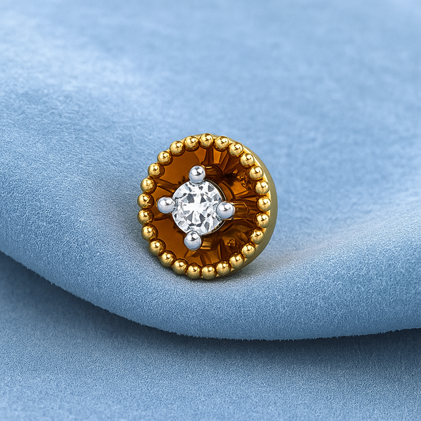 Beaded Halo White CZ Nose Pin 925 Sterling Silver Yellow Plated