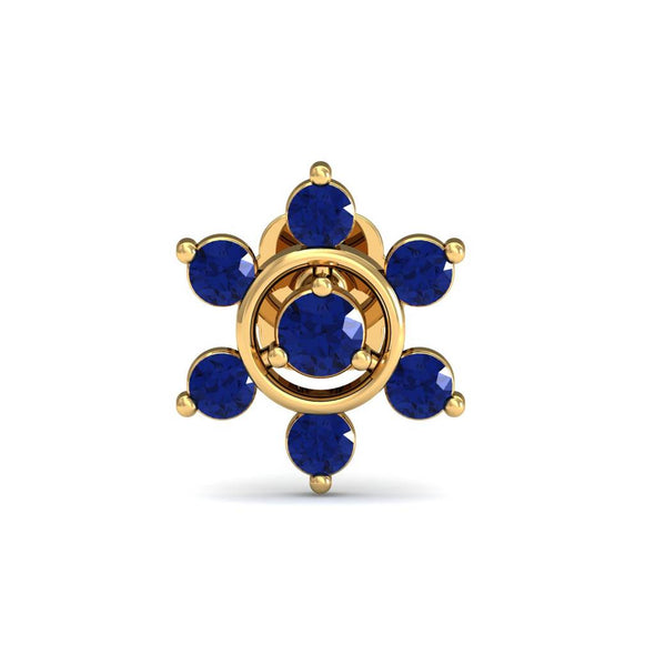 Floral Blue CZ Nose Pin 925 Sterling Silver Yellow Plated